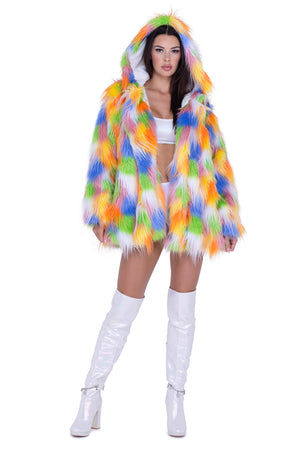 FE293 - Thigh-High Hooded Fur Coat