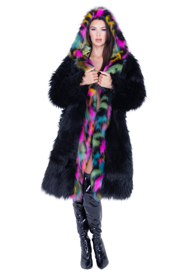 FE294 - Mid-Length Hooded Fur Coat