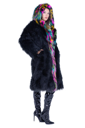 FE294 - Mid-Length Hooded Fur Coat