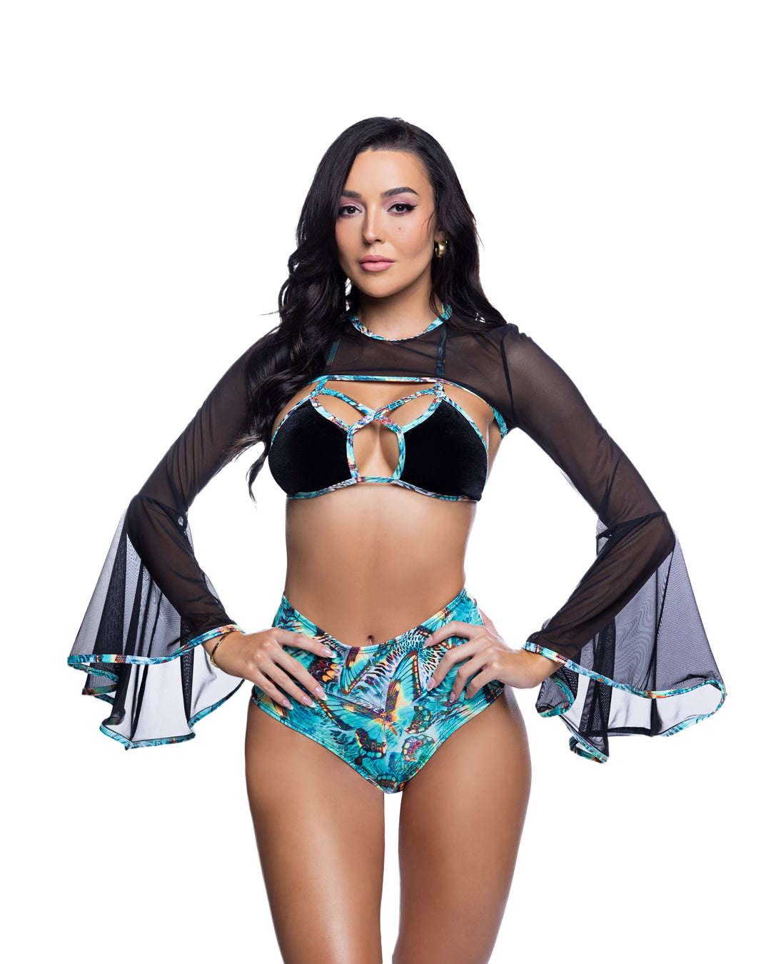 JR269 - Mesh Bell-Sleeve Shrug