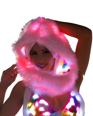 FF440 - Light-Up Faux Fur Infinity Hood with Printed Fabric Lining